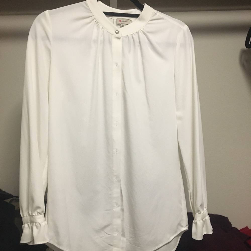 White Cremiuex Button-Down Blouse w/ Ruffles